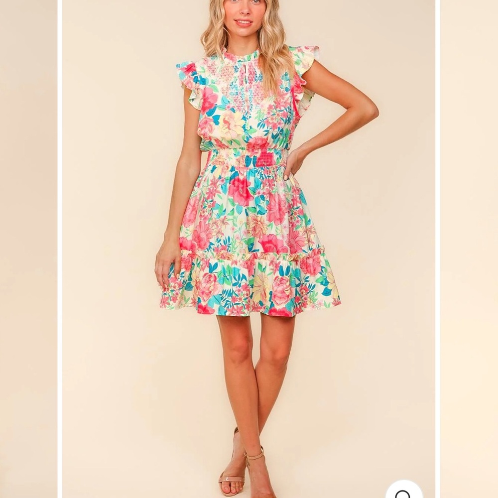 Floral Ruffle Sleeve Mini Dress - Pink Multi